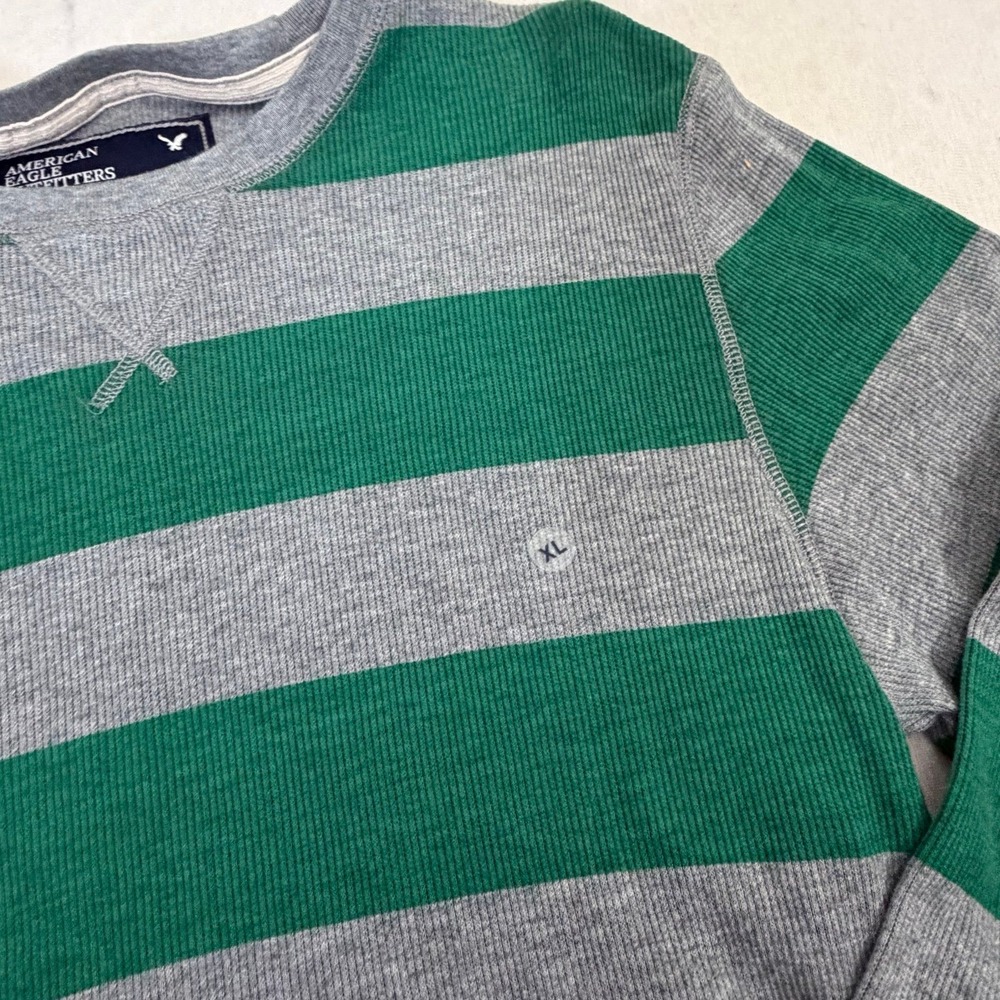 Y2K American Eagle Men's Striped Thermal Shirt Green Gray Long Sleeve XL NWOT - Picture 3 of 7
